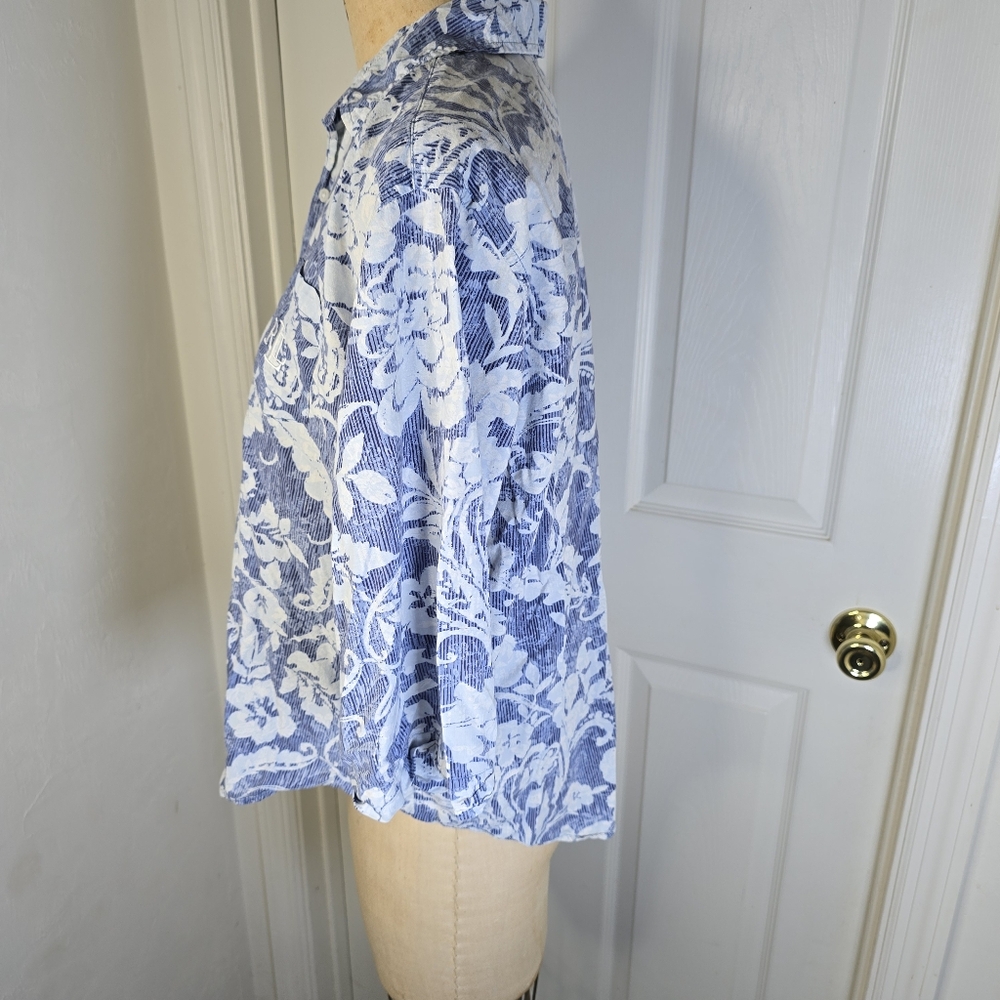Floral Blue White Lauren Ralph Lauren Button Front Womens Shirt L - Picture 6 of 11